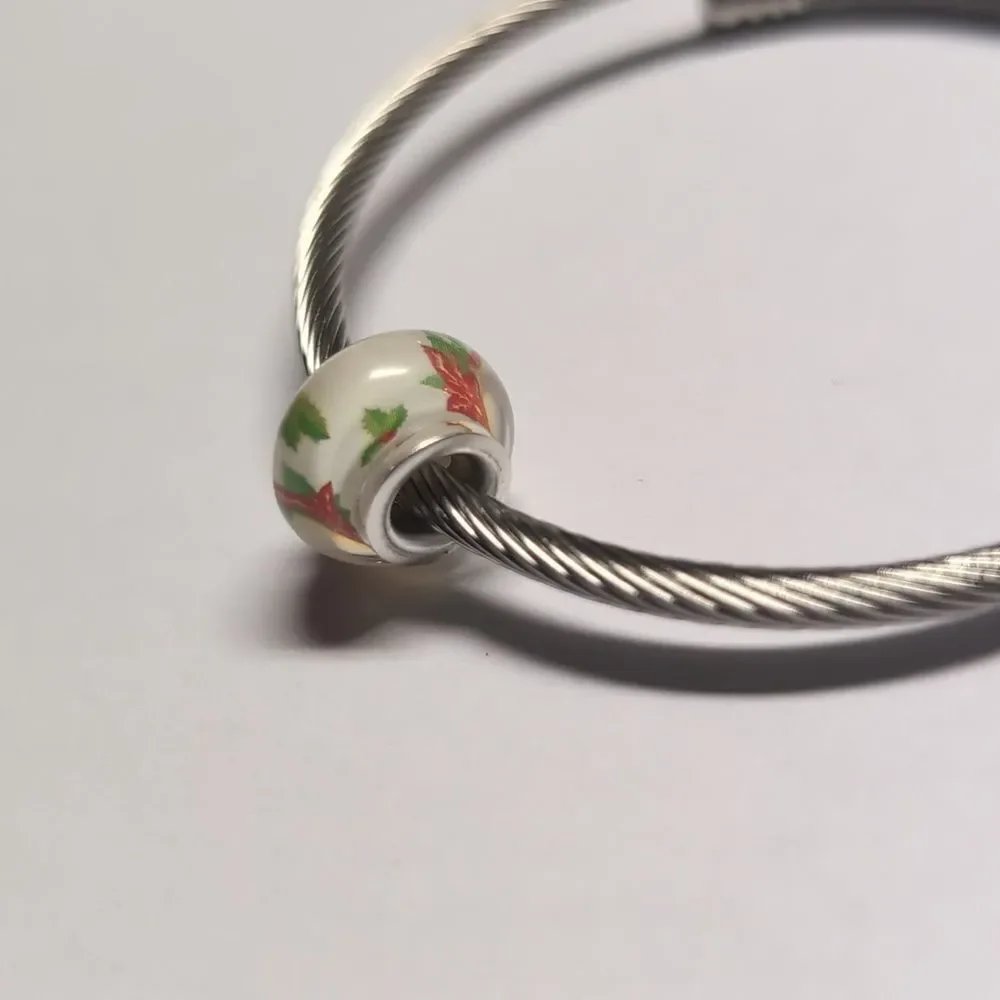 Silver Christmas‎ Holly Charm for Pandora Style Bracelet